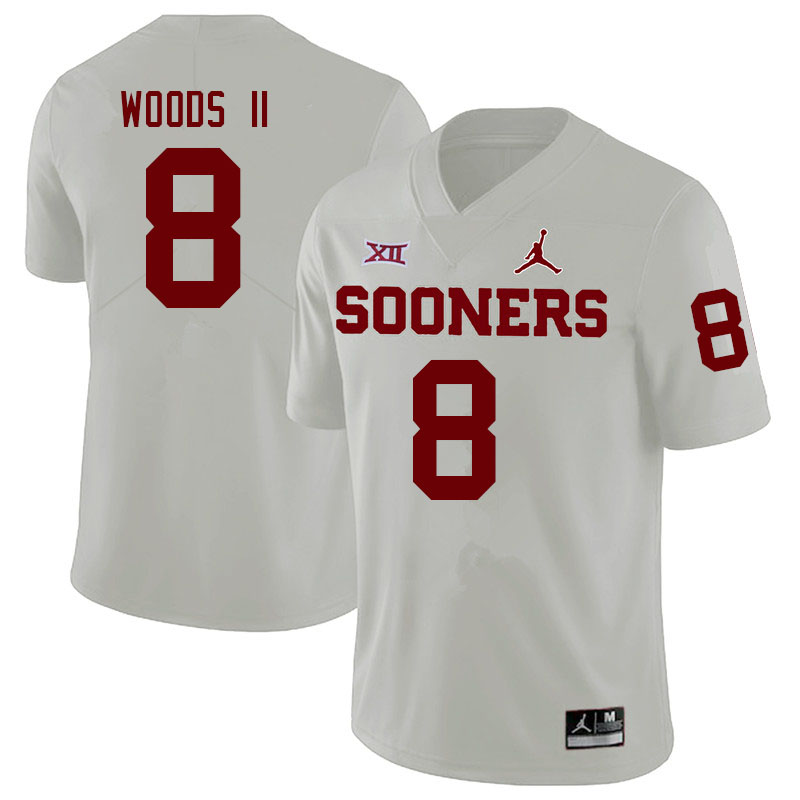 Oklahoma Sooners #8 Michael Woods II College Football Jerseys Sale-White